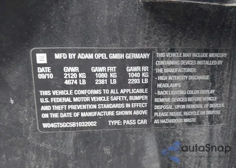 2011 Buick Regal Cxl Russelsheim из США, поврежденный, VIN W04GT5GC5B1032002